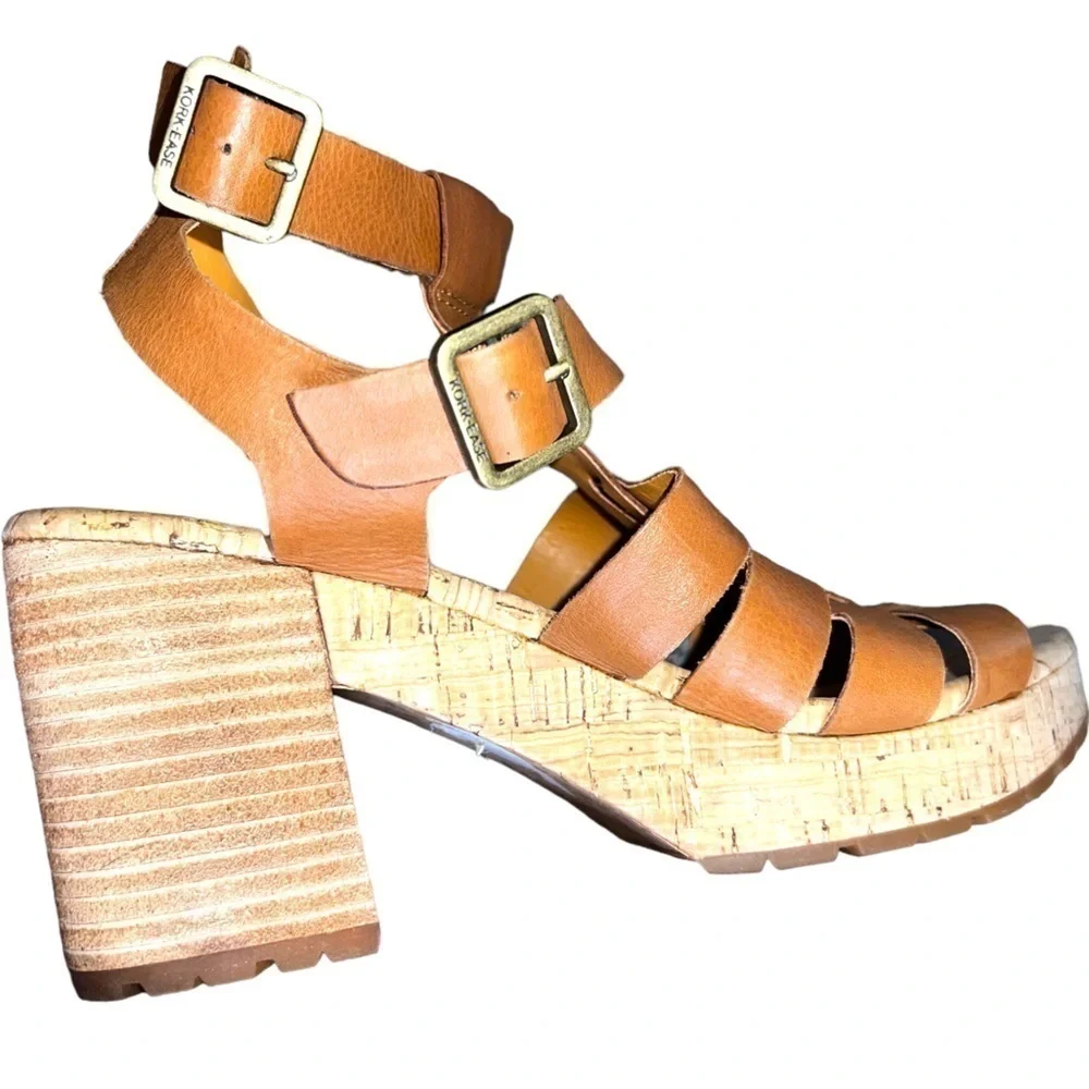 New ▶️ Kork Ease ◀️ Camille Brown  Leather Platform Shoes Sandals